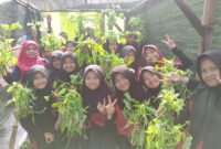 Siswa SD Negeri Hegarmanah Jatinangor tampak gembira memanen sayuran hasil tanam mereka (Dok.Hariansumedang.com/Tatang Tarmedi)